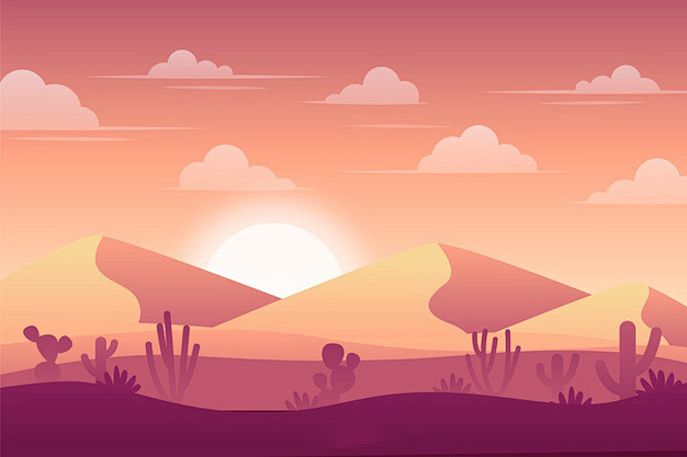 日落沙漠场景风景插画矢量图素材