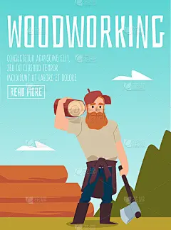 木工和伐木旗帜与伐木工，平面矢量插图。