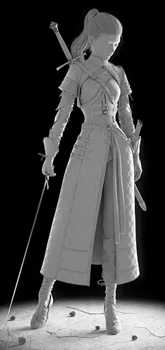 A sword Lady (Concept Tribute), Oskar Woinski : Hello.
I guess not many people expected non-neon stuff on my portfolio but yeah, here she is ;d
After getting a huge shot of inspiration i decided to pratice my character modeling skill and make this beautif