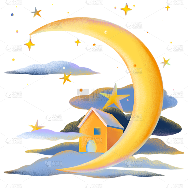 手绘肌理夜晚月亮星星云朵元素