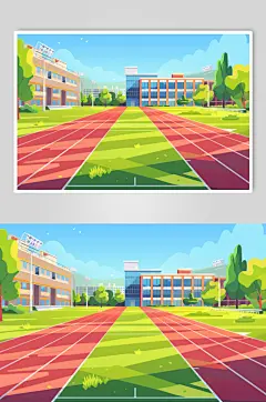 AI数字艺术扁平风校园球场操场插画-众图网