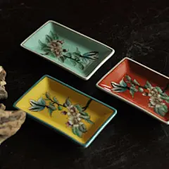 [东游记.粉彩瓷]手绘描花彩色裂纹瓷小皂碟蝶恋花肥皂架洗漱礼品