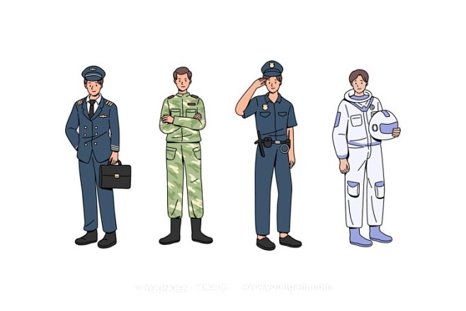职业工种工人代表形象角色人物矢量插图插画...