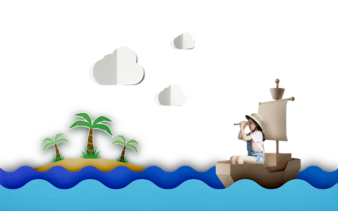 [美工云]六一儿童节卡通海洋航行场景免抠...