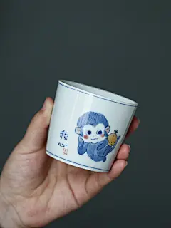 勾画景德镇手绘卡通可爱小猴子陶瓷青花水杯成人儿童品茗杯主人杯-淘宝网