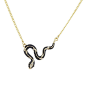 项链，吊坠，Goldtone黑色珐琅水晶水钻蛇蛇项链