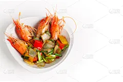 灯笼椒,巨大的,明虾,河流,蔬菜,辣椒,洋葱,多样,辣椒沙司,炒菜