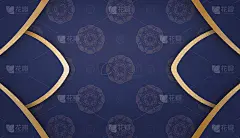 深蓝色旗帜与抽象的黄金饰品和一个地方为您的标志
