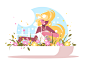 Blonde watering flowers