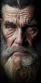 ****cinematic realism, artistic raw closeup of an old warrior man face with very deep wrinkles, folds, bushy eyebrows and beard, crying in pain amd sadness, anguish and torment, sorrow, studio lit, high contrast, natural light, superimposed with good ligh