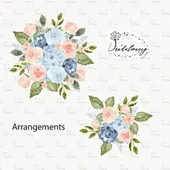 蓝色花朵请柬名片ppt手账图案手绘水彩png免抠设计ps素材背景