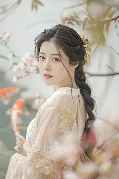 AI数字艺术锦鲤汉服人物肖像摄影图