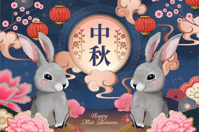 中国传统节日中秋佳节矢量背景海报插图插画...