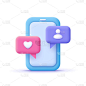 Smartphone and speech bubble with like heart and u