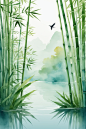 意境中国风竹子竹林自然风景插画