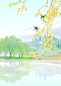 杭州,双峰插云,春天,户外,中国画图片ID:VCG211234287756