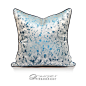 黛臻原创设计轻奢法式靠垫银蓝色高精密提花方枕沙发样板间抱枕套-淘宝网