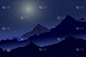 夜山景观与星空和柔和的月光，矢量
