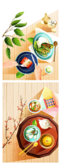 扁平手绘泡菜美食制作蔬菜美食简约风格插图插画PSD分层素材-淘宝网