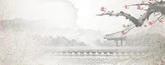 中国风水墨淡色梅花亭台楼阁背景 白色 背景 赏梅节 雪景 背景 设计图片 免费下载 页面网页 平面电商 创意素材