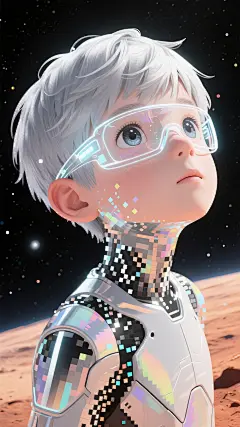AI绘画，火星男孩，赛博朋克，高科技，科幻，粒子，