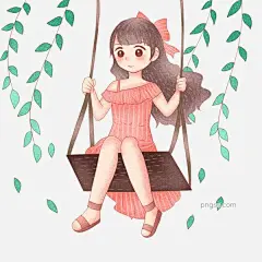 荡秋千的女孩插画图片大小2000x2000px 图片尺寸2.54 MB 来自PNG搜索网 pngss.com 免费免扣png素材下载！荡秋千女孩#卡通人物#卡通手绘#绿色的叶子#植物装饰#