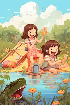 学生放暑假漫画风快乐插画