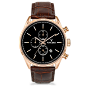 Men's Luxury Chrono S Chronograph Watch Mocha Brown Croc Italian Leather Strap Band Black Watch Face Rose Gold Case Clasp
