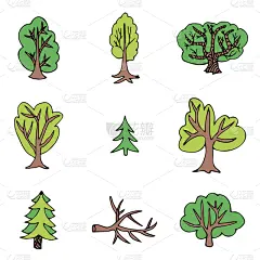 绘画插图,矢量,手,绿色,分离着色,白色背景,树,收集,绘制,布置