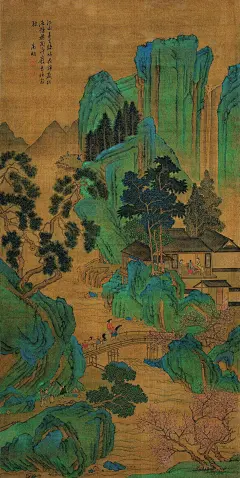 文徵明——《春溪访友（春山游骑）图》【江水春生绿，林花锦簇红。池塘楼阁净，岩色映窗融】人物山水 立轴大图欣赏 | 
明|文徵明(1470-1559)名壁字征明、征仲，号衡山居士，世称“文衡山”，诗文上与祝允明、唐寅、徐真卿并称“吴中四才子”。画史上与沈周、唐寅、仇英合称“吴门四家”。画从沈周。诗文画俱精，人称“四绝”全才。山水人物花卉等皆工。