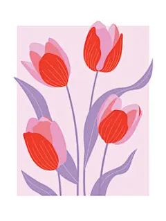 图源免费EPS |春季抽象郁金香花背景矢量。具有花卉、叶子、植物的手绘风格的当代艺术设计。植物学插图非常适合墙壁艺术、海报、壁纸、封面、横幅。