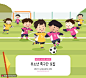 男孩女孩团队合作足球比赛儿童插画 人物插画 卡通男女