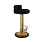 Modern Bar Stool - The polished brass columns are in harmony with an elegant high gloss black lacquered base. At the top, a refined seat upholstered in a luxurious cotton velvet marks this distinctive bar stool as carrier of emotion and charisma into any