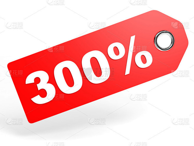 白色背景上 300% 的红色折扣标签.