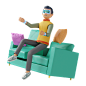 Man sitting on couch and experiencing virtual technology VR男