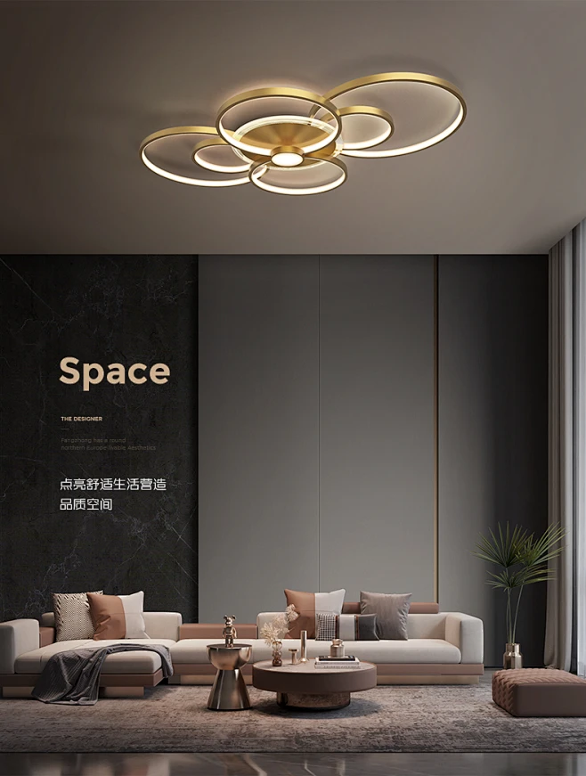 全铜现代简约客厅灯led吸顶灯具创意个性圆环客厅主灯2022年新款-tmall.com天猫-花瓣网