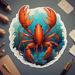 小龙虾插画卡通风格贴纸
