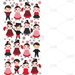 西班牙妇女弗拉门戈舞蹈家。川井可爱的脸与粉红色的脸颊和眨眼的眼睛。吉普西女孩, 红色黑色礼服, 波尔