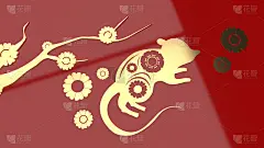 鼠标和花金板上的红色背景3d渲染为春节内容。