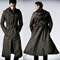 Men Brown Leather Hooded Steampunk Goth Military Trench Coat Overcoat SKU-11401241