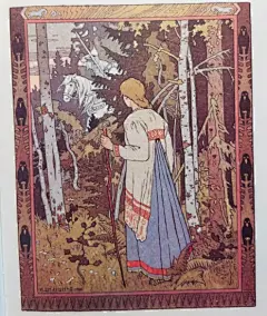 1986年lvan Yakovlevich Bilibin童话艺术插图故事。 lvan Yakovlevich Bilibin (1876-1942）是一位俄罗斯插画家和舞台设计师，以其植根于传统民间艺术和童话故事的独特风格而闻名。他在20世纪初俄罗斯民俗和流行艺术的复兴中发挥了重要作用。Bilibin 出生在圣俄罗斯彼得堡，他最初学习法律，然后追求他对艺术的真正热情。他就读于著名的帝国艺术学院，在那里他跟随著名的俄罗斯艺术家学习，并开始发展他独特的艺术风格。Bilibin的插图经常从俄罗斯民间传说、童话