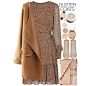 A fashion look from September 2017 featuring animal print dress, khaki coat and chunky heel bootie. Browse and shop related looks.