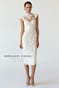 Vintage Lace Wedding Dress, Knee Length Wedding Gown with High Collar and Cap Shoulders. on Etsy, $245.00