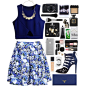 A fashion look from December 2014 featuring blue crop top, floral circle skirt and high heel sandals. Browse and shop related looks.