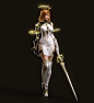 General 3840x4216 Cifangyi CGI women redhead dress armor white clothing warrior weapon sword simple background cyborg