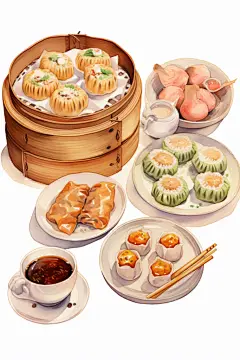 手绘传统美食水彩插画