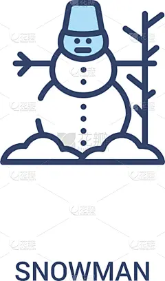 雪人,计算机图标,两只动物,简单,概念,线条,可爱的,直的,雪,问候
