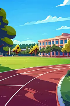 AI数字艺术扁平风校园球场操场插画-众图网