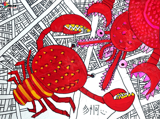 momoying从momoying转采于2018-01-31 12:46:54螃蟹大战龙虾儿童画