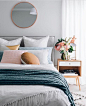 This bedroom by Tarina @oh.eight.oh.nine gives me so much bedding envy! The blues, blushes and rose golds are seriously meant to be together, don't ya think?! It all looks so comfy...I just kinda want to take a running jump and dive into that gorgeous mou